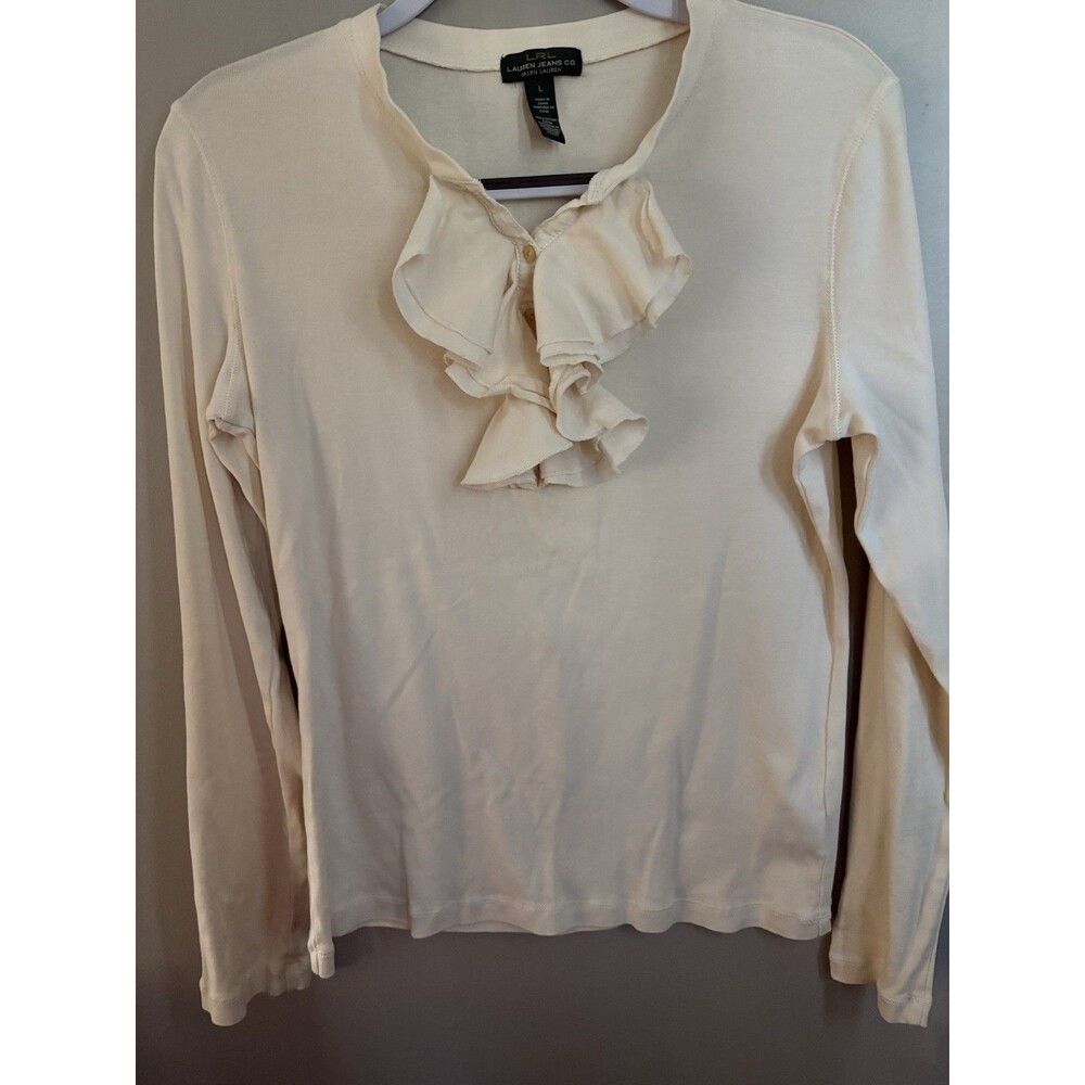 Vintage Lauren Jeans Co Ralph Lauren Cream Henley Shirt Size L Preppy Coastal